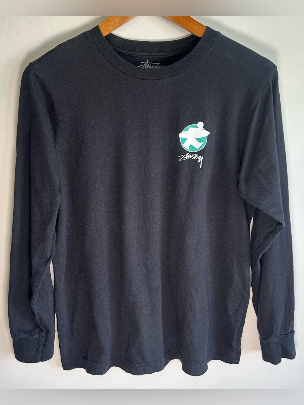Stüssy Long Sleeve T-Shirt Men’s M Black Logo Tee Surfman Graphic Cotton